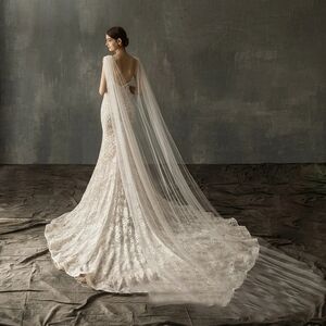 Bridal Cape/Veil with Rhinestone/Pearl Appliques - Cathedral Length